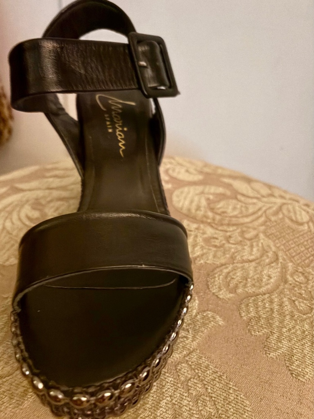 Marian Black Leather Wedge Sandal.